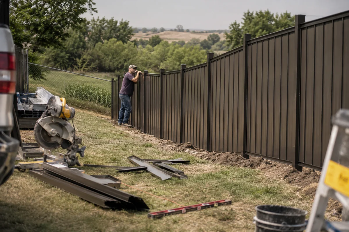 Aluminum Fence Installation underway on a property in Jerome, ID