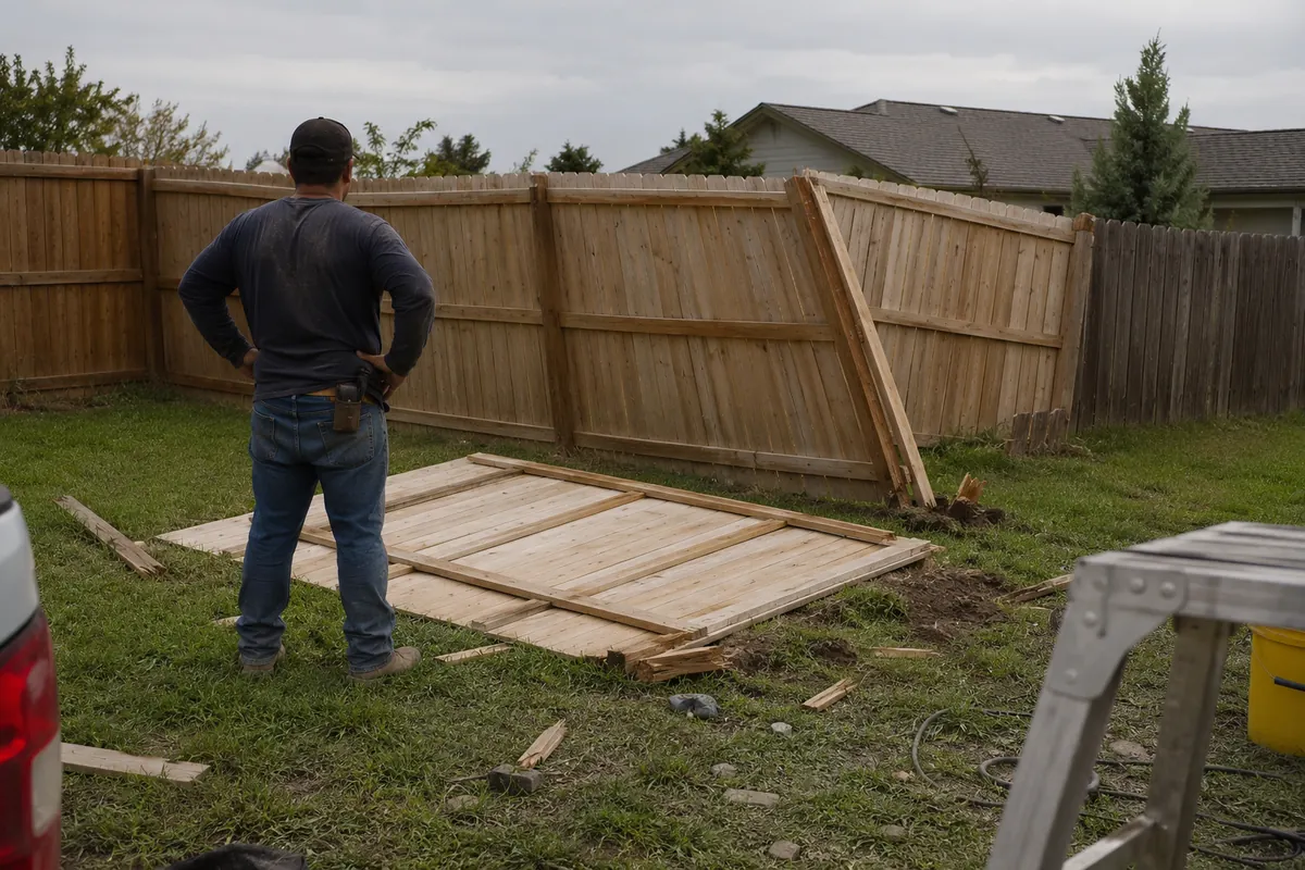 Storm Damage Fence Repair underway on a property in Jerome, ID